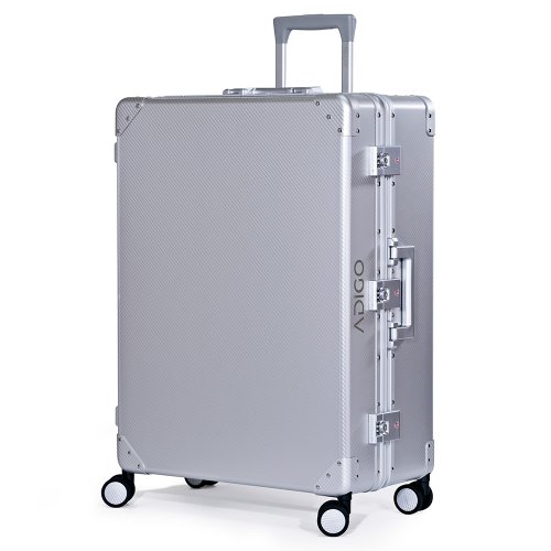 [ADIGO] スーツケース 日本製 アルミ 合金 静音キャスター TSAロック 保護カバー【カーボン柄（シルバー L）】
