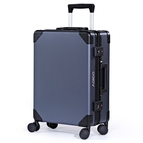 [ADIGO] スーツケース アルミ 日本製 機内持ち込み カーボンファイバー柄 静音キャスター【カーボン柄（ブルー S）】
