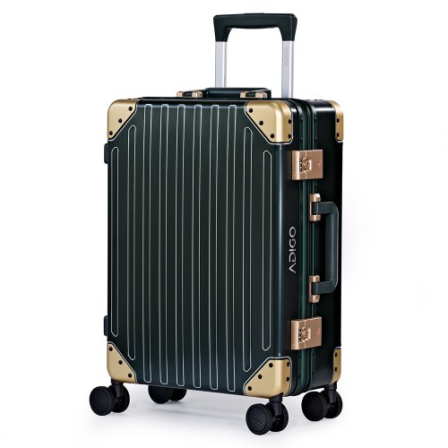 [ADIGO] スーツケース 日本製 アルミニウム 合金 スーツケース 静音キャスター TSAロック【鋭光柄（グリーン S）】