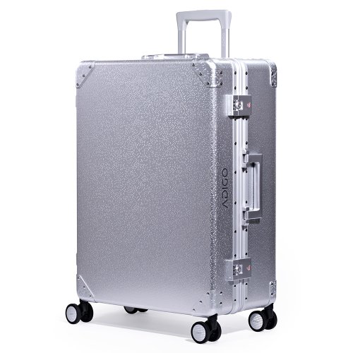 [ADIGO] スーツケース 日本製 アルミニウム 合金 静音キャスター TSAロック 保護カバー【チェック柄（シルバー M）】
