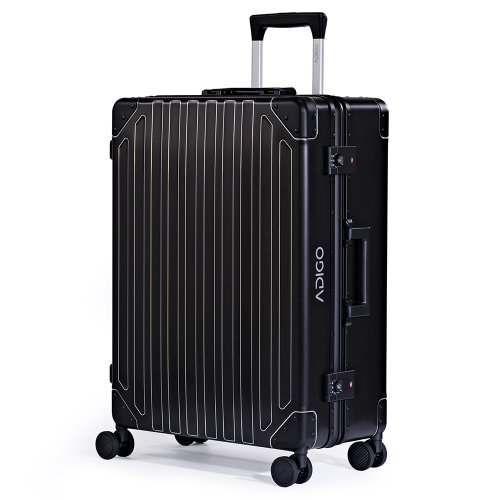 [ADIGO] スーツケース 日本製 アルミ 合金 静音キャスター TSAロック 保護カバー【鋭光柄（ブラック M）】