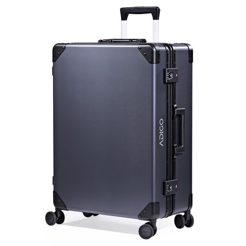 [ADIGO] スーツケース 日本製 アルミニウム 合金 静音キャスター TSAロック 保護カバー【カーボン柄（グレー M）】